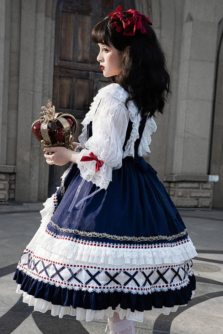 Snow White Elegant Lace Bow Princess Dress Sweet Chiffon Long Dress