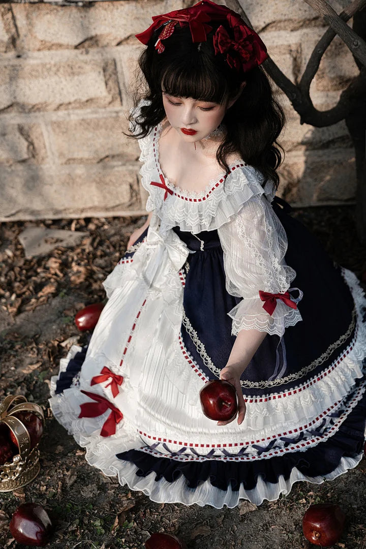 Snow White Elegant Lace Bow Princess Dress Sweet Chiffon Long Dress