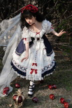 Classic Lolita Snow White Elegant Lace Bow Princess Dress Sweet Chiffon Long Dress