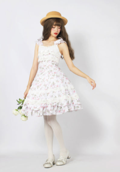 Solid Color Lolita Sweet Dress Cotton Lace Dress JSK