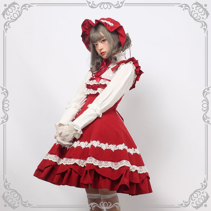 Solid Color Lolita Sweet Dress Cotton Lace Dress JSK