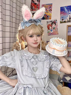 Spring and Autumn Velvet Light Blue Rabbit Ears Rabbit Headband Headband Ruffle Lolita Accessories