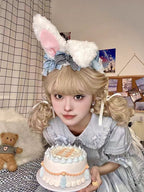 Spring and Autumn Velvet Light Blue Rabbit Ears Rabbit Headband Headband Ruffle Lolita Accessories