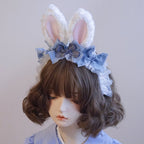 Spring and Autumn Velvet Light Blue Rabbit Ears Rabbit Headband Headband Ruffle Lolita Accessories
