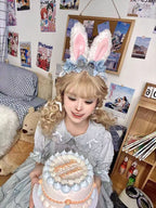 Spring and Autumn Velvet Light Blue Rabbit Ears Rabbit Headband Headband Ruffle Lolita Accessories
