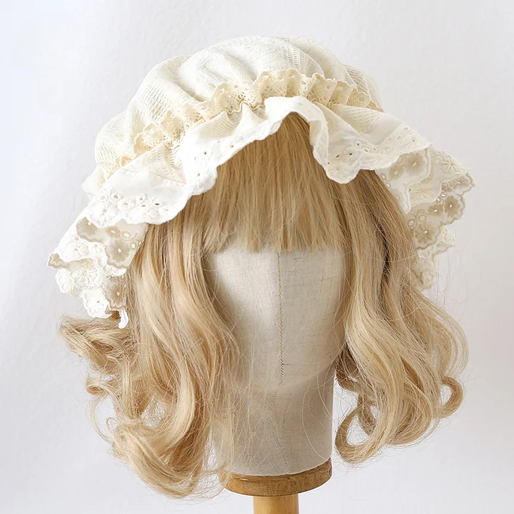 Lolita Hair Accessories Yellow Sweet and Cute Spring with Bow Hat Lace Headwear