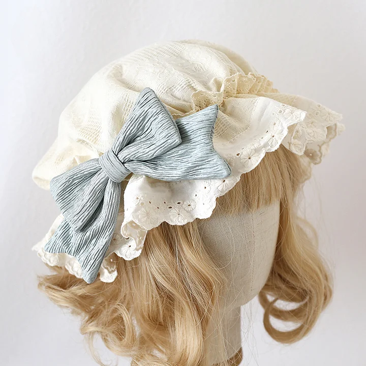 Lolita Hair Accessories Yellow Sweet and Cute Spring with Bow Hat Lace Headwear
