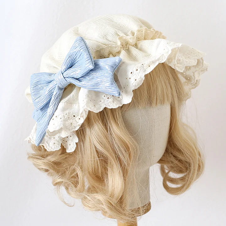 Lolita Hair Accessories Yellow Sweet and Cute Spring with Bow Hat Lace Headwear