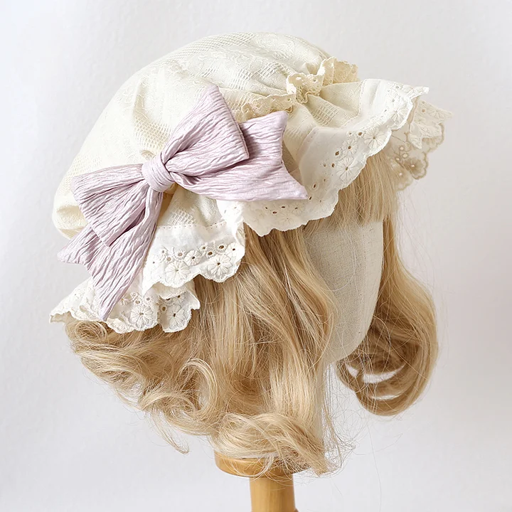 Lolita Hair Accessories Yellow Sweet and Cute Spring with Bow Hat Lace Headwear