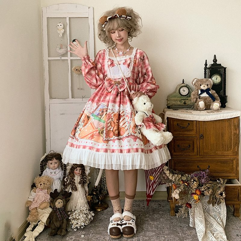 Stamp Bear Dress OP Dress Princess Long Sleeve Lolita Lolita Sweet Christmas