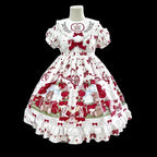 Strawberry Bear Sweet Embroidered Lolita Dress Red and White Chocolate  Dress Cute Short Sleeve Dress Kawaii Outfit