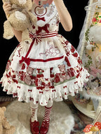 Strawberry Bear Sweet Embroidered Lolita Dress Red and White Chocolate  Dress Cute Short Sleeve Dress Kawaii Outfit