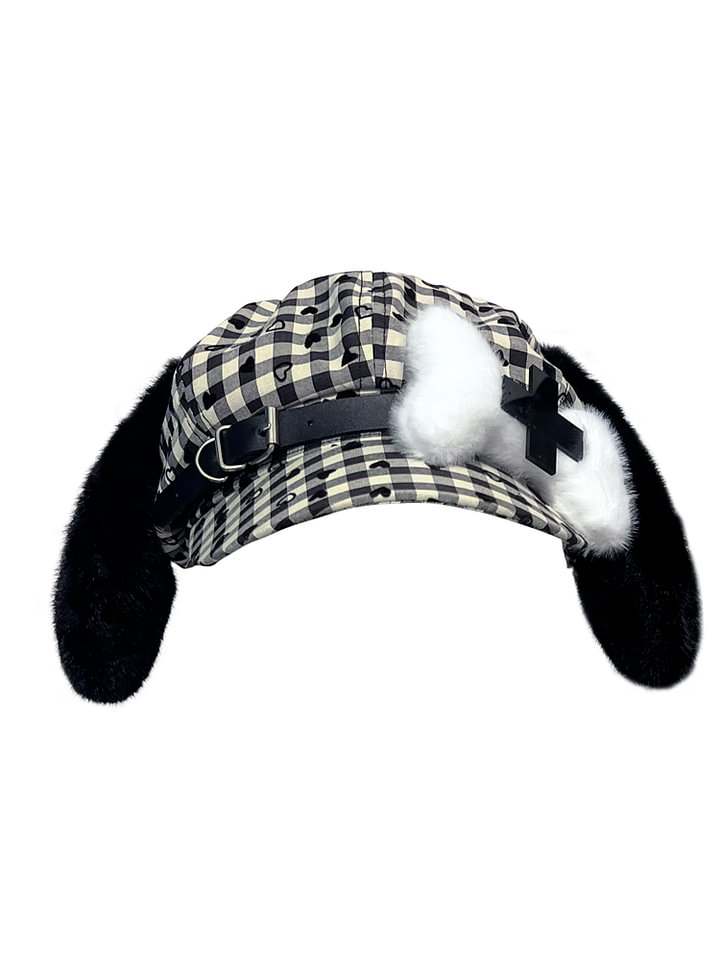 Lolita Hair Accessories Subculture Puppy Bone Hat Cute Plaid Beret Headgear