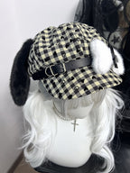Lolita Hair Accessories Subculture Puppy Bone Hat Cute Plaid Beret Headgear