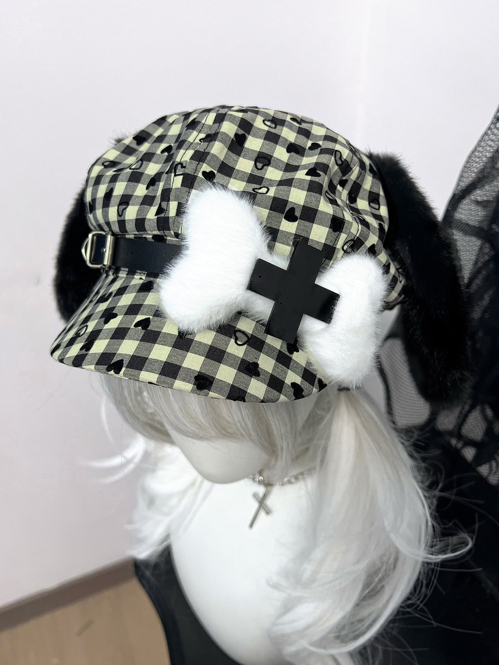 Lolita Hair Accessories Subculture Puppy Bone Hat Cute Plaid Beret Headgear