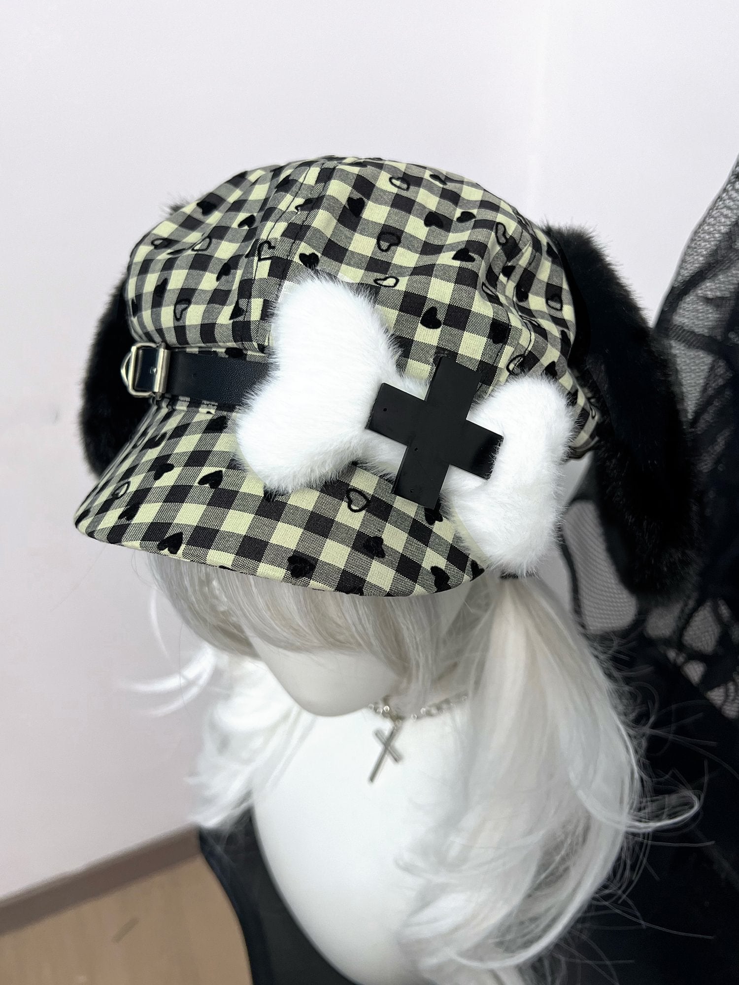 Lolita Hair Accessories Subculture Puppy Bone Hat Cute Plaid Beret Headgear