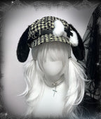 Lolita Hair Accessories Subculture Puppy Bone Hat Cute Plaid Beret Headgear