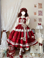 Sweet Lolita Red Pink Lace Elegant Lolita Ruffled Hem JSK Dress Casual Coord Daily Outfit