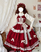 Sweet Lolita Red Pink Lace Elegant Lolita Ruffled Hem JSK Dress Casual Coord Daily Outfit