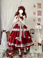 Sweet Lolita Red Pink Lace Elegant Lolita Ruffled Hem JSK Dress Casual Coord Daily Outfit