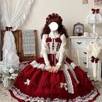 Sweet Lolita Red Pink Lace Elegant Lolita Ruffled Hem JSK Dress Casual Coord Daily Outfit