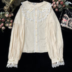 Summer Doll Collar Short-sleeved Cotton Shirt with Inner Lolita Sweet and Cute Fungus Edge Blouse