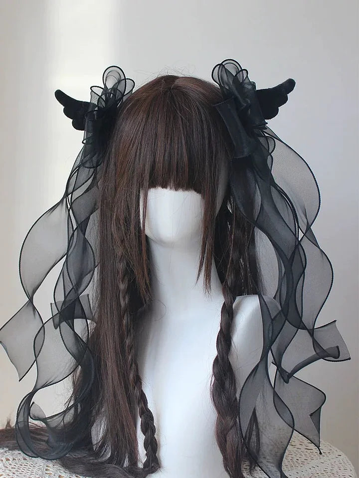 Sweet Angel Wings Ribbon Bow Hair Clips Subculture Y2K Lolita Hair Accessories