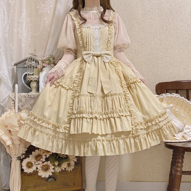 Sweet Apricot Ruffles Cotton Lolita JSK Dress Open Front Kawaii JSK Casual