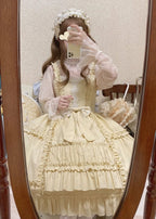 Sweet Apricot Ruffles Cotton Lolita JSK Dress Open Front Kawaii JSK Casual