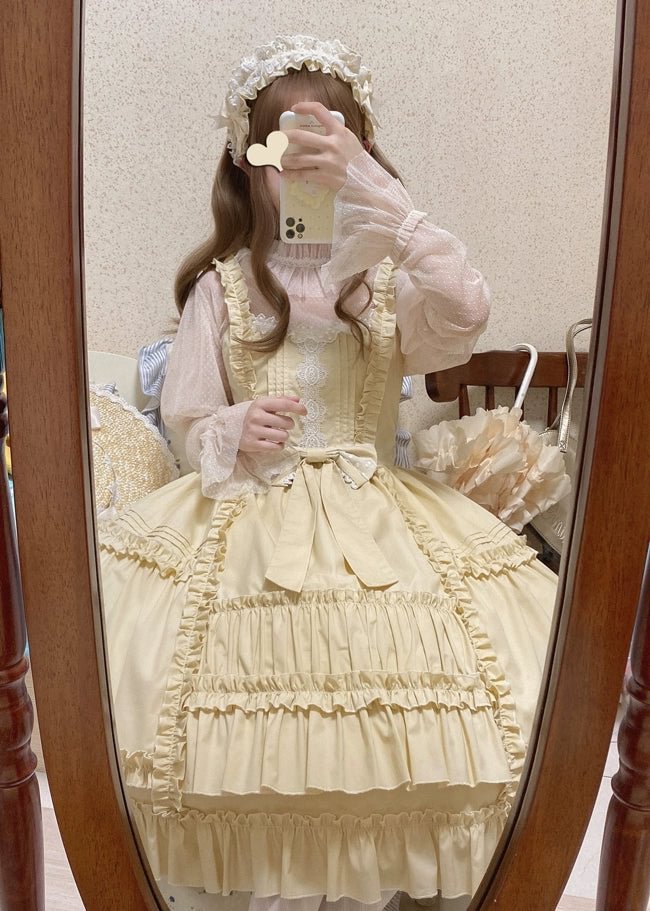 Sweet Apricot Ruffles Cotton Lolita JSK Dress Open Front Kawaii JSK Casual