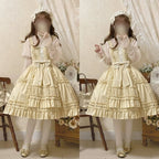 Sweet Apricot Ruffles Cotton Lolita JSK Dress Open Front Kawaii JSK Casual