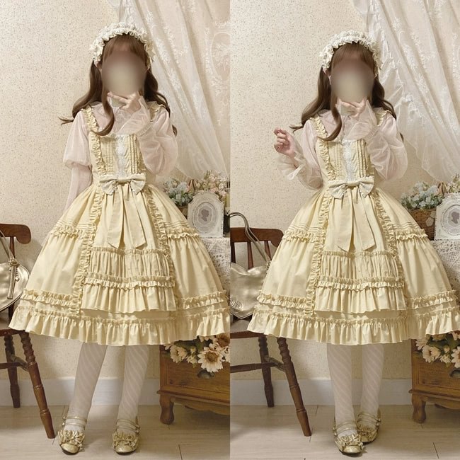 Sweet Apricot Ruffles Cotton Lolita JSK Dress Open Front Kawaii JSK Casual
