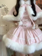 Sweet Lolita Baby Pink Plush Princess Dress Burr Cape Dress Coat