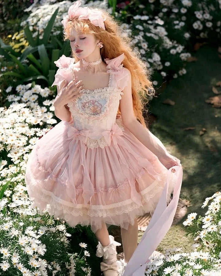 Sweet Ballet Lolita JSK Princess Dress Pink Skirt Kawaii Lolita Outfit Romance Rococo
