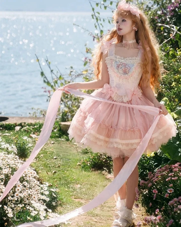 Sweet Ballet Lolita JSK Princess Dress Pink Skirt Kawaii Lolita Outfit Romance Rococo