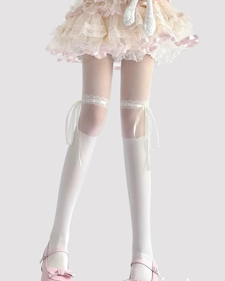 Sweet Ballet Lolita Stockings Bow Lace Strap Tights Socks Lolita Accessories