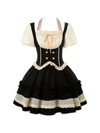 Sweet Black Lace Short Sleeved Dress Lolita Cute Dress Bow