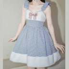 Sweet Blue Houndstooth Woolen Plush Slip Dress Lolita Dress Autumn JSK