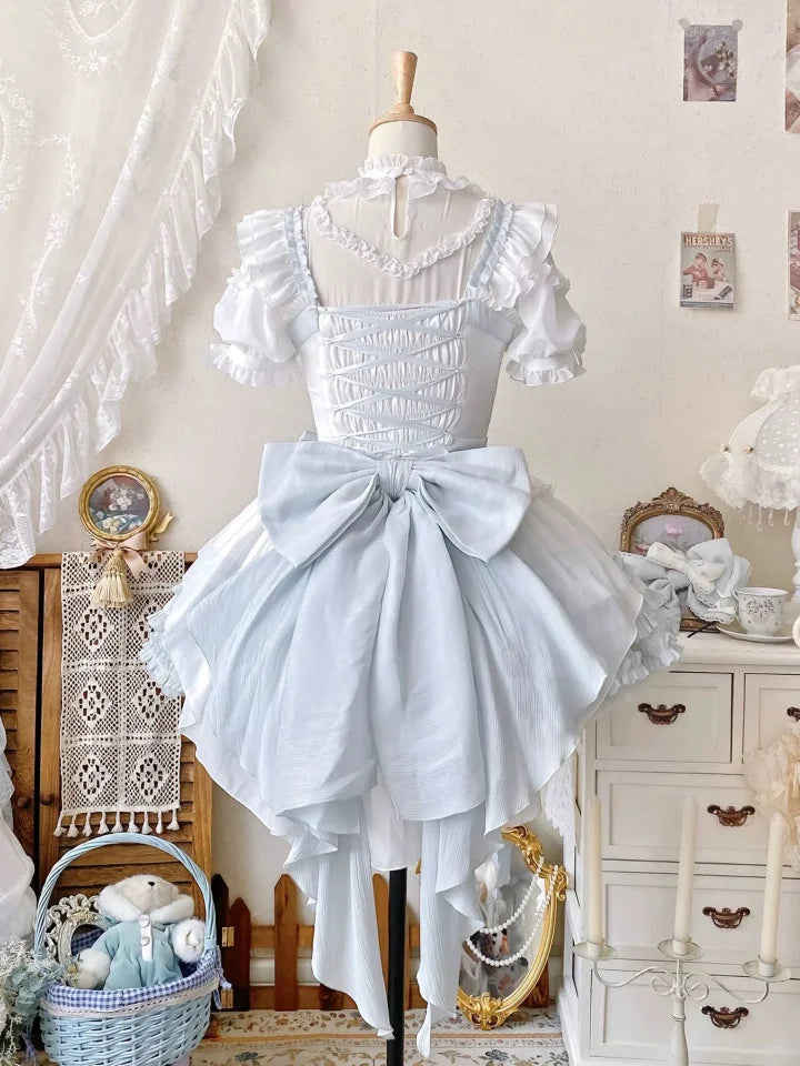 Sweet Bow Lolita Dress Baby Blue Cute Idol Costume Kawaii Outfit 64 /255
