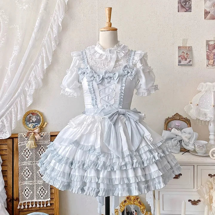 Sweet Bow Lolita Dress Baby Blue Cute Idol Costume Kawaii Outfit 64 /255