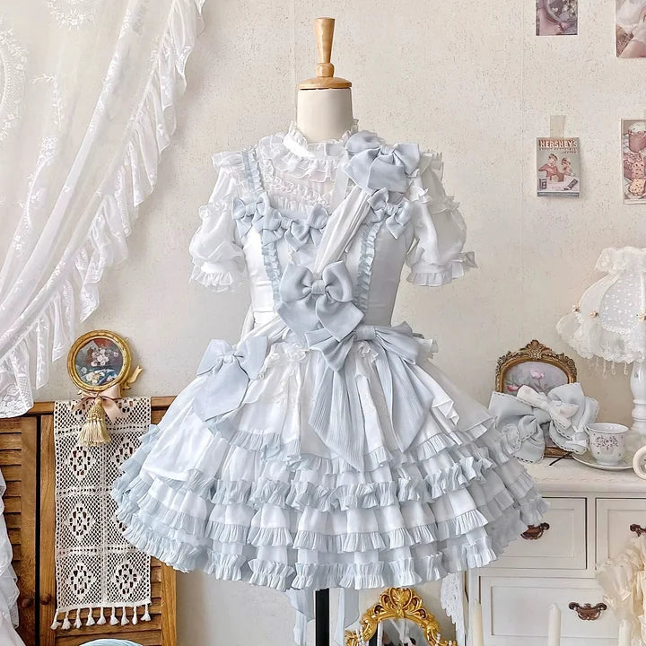 Sweet Bow Lolita Dress Baby Blue Cute Idol Costume Kawaii Outfit 64 /255
