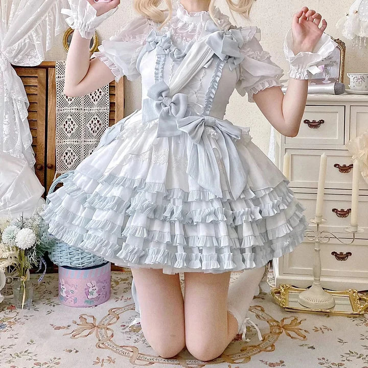 Sweet Bow Lolita Dress Baby Blue Cute Idol Costume Kawaii Outfit 64 /255
