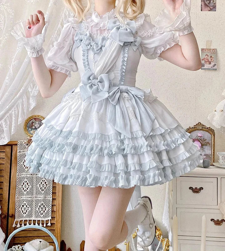 Sweet Bow Lolita Dress Baby Blue Cute Idol Costume Kawaii Outfit 64 /255