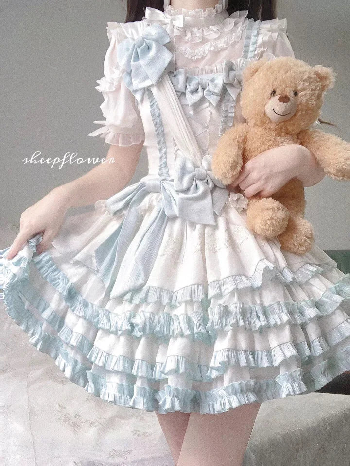 Sweet Bow Lolita Dress Baby Blue Cute Idol Costume Kawaii Outfit 64 /255