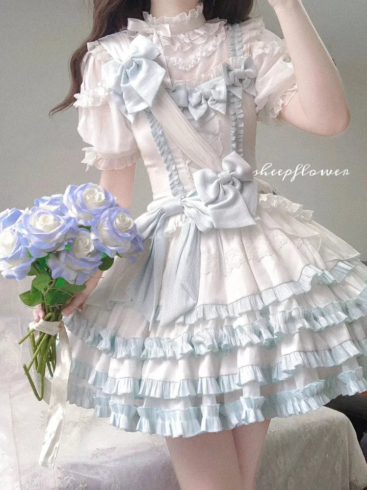 Sweet Bow Lolita Dress Baby Blue Cute Idol Costume Kawaii Outfit 64 /255