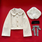 Sweet Bow Wool Coat Women's Short Coat in Winter Fur Collar Lolita Outfit