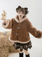 Sweet Brown Plush Warm Coat Cute Bear Autumn&Winter Lolita Coat