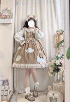 Sweet Cloud Lolita Long Sleeve Dress Cute Corduroy Dress in Fall Winter