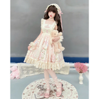 Sweet Cute Doll Sensation Jsk & Op Pink Dress Lolita Short Sleeve Bunny Print