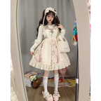 Sweet Cute Doll Sensation Jsk & Op Pink Dress Lolita Short Sleeve Bunny Print